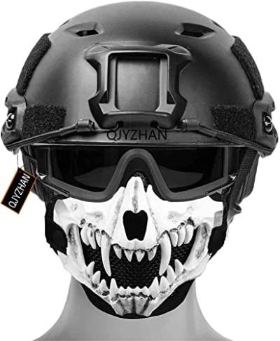 Tactical PJ Airsoft Fast Helm/Foldable Skull Airsoft Mask Taktische Schutzbrille Mit 3 Farbgläsern/Geeignet Für CS/Jagd/Paintball/Schießen von QJYZHAN