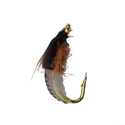 Künstlicher Insektenköder zum Fliegenfischen, lebensechte Nymphe Scud Fly, Schwarz und Weiß, erhältlich in mehreren Haken (14#) von QOXEZY