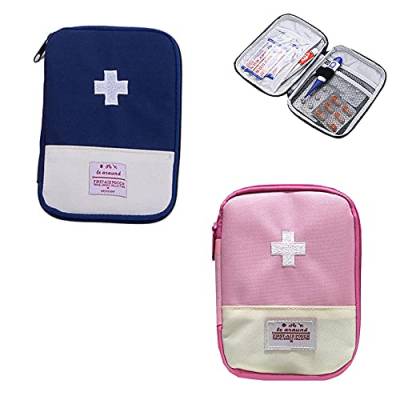 2 Stück Medikament Tasche, Mini Erste Hilfe Tasche Leer, Tragbare Mini Erste-hilfe Set, Notfalltasche, für Notsituationen zu Hause, im Büro, auf Reisen, beim Wandern, Camping (Blau, Pink) Klein von Qanye
