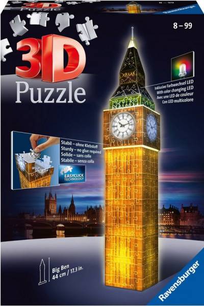 Ravensburger 3D-Puzzle Big Ben bei Nacht, 216 Puzzleteile, mit Farbwechsel LEDs, Made in Europe, FSC® - schützt Wald - weltweit von Ravensburger