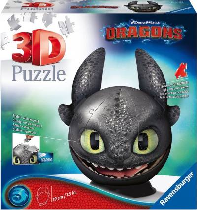 Ravensburger Puzzleball Dragons 3 - Ohnezahn mit Ohren, 72 Puzzleteile, Made in Europe, FSC® - schützt Wald - weltweit von Ravensburger