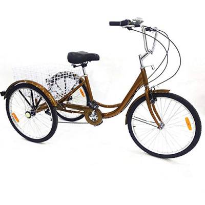 RibasuBB 24 Zoll Tricycle 3 Rad Fahrrad Erwachsene Dreirad für Erwachsene mit Einkaufskorb, Dreirädriges Cruiser-Fahrrad für Erholung, Einkaufen, Picknicks von RibasuBB