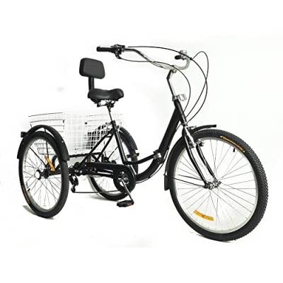 RibasuBB 24 Zoll Tricycle 3 Räder Erwachsene Senioren Dreirad 3-Rad Bike mit Korb 7 Gang Bike für ältere Menschen Einkaufen, Picknicks von RibasuBB
