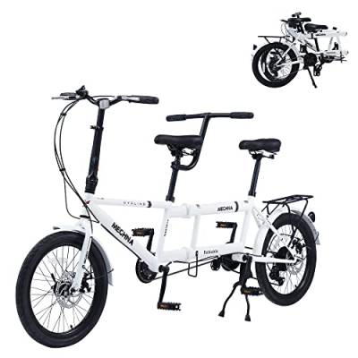 Royare Klassisches Tandem Beach Cruiser Fahrrad für Erwachsene, Faltbares Dreisitzer, 7-Gang, Maximale Belastung 200 kg,210x35x110cm/110x35x62 cm, Weiß, Einheitsgröße von Royare