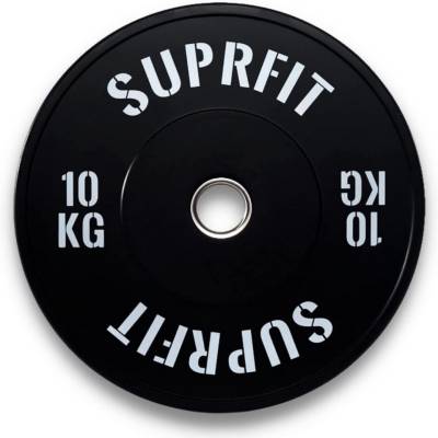 SF SUPRFIT Hantelscheiben Gummierte Fitness Bumper Plates 50 mm Gewichtsscheiben aus Vollgummigranulat, 10 kg, (1-tlg), Stoßabsorbierende Hantelscheiben 50mm fürs Hanteltraining, Gewichtscheiben - Schwarz Weiß von SF SUPRFIT