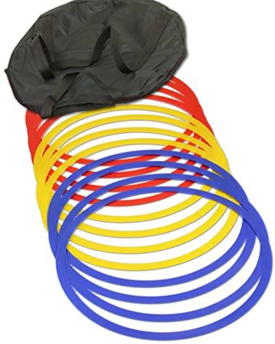 SPORTIKEL24 Koordinationsringe – 12 Ringe in 3 Farben – Flache Ausführung – für Agility-Training – Trainingshilfe für Fußball, Leichtathletik & Hundesport – Speed Rings mit Tragetasche von SPORTIKEL24