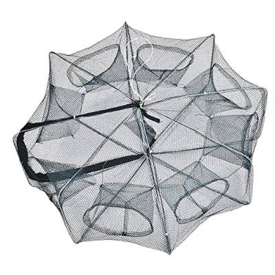 SPYMINNPOO Köderfischreuse, Faltbare Fisch Reuse Fischernetz Cast Net Trap Crayfish Crab Cage Stahldraht Halterung für Fischen Garnelen (8 Löcher) von SPYMINNPOO