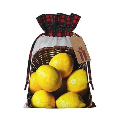 SSIMOO Ein Zitronenkorb schicke Weihnachts-Geschenktüten mit Kordelzug, Patchwork-Jutebeutel, wiederverwendbar von SSIMOO