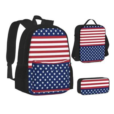 SUHNGE Schulrucksack-Set mit farbigen Rollschuhen, Teenager-Motiv, Lunch-Tasche, Federmäppchen, 3-in-1, Schulrucksack-Set, Kinderrucksack, Amerikanische Flagge Sterne Streifen, Einheitsgröße von SUHNGE