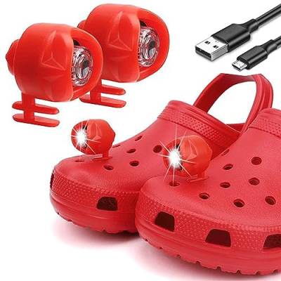 2Er Pack Scheinwerfer für Crocs, USB Aufladung, Nacht, Wandern, Radfahren, Laufen, Gehen, Tragbare Croc Lichter für Schuhe, Interessante Gadgets, Geeignet für Erwachsene und Kinder(Rot) von Septpenta
