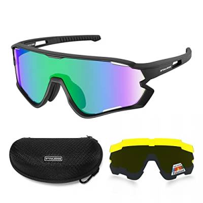 Snowledge Polarisierte Fahrradbrille mit 3 austauschbaren Gläsern für Männer Frauen Outdoor Sport Sonnenbrille von Snowledge