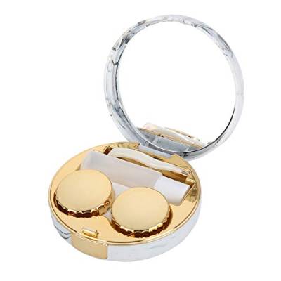 Sonew Kontaktlinsenbehälter, Kontaktlinsen Behältnis, Eintauch Linsenbehälter Tragbarer Kunststoff Marmor Muster Augenpflege Kit Behälter(Yellow) von Sonew