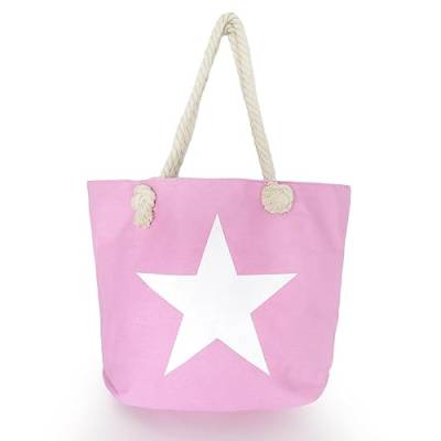 Sonia Originelli Strandtasche Uni mit Sternaufdruck Seilkordeln Shopper Farbe Rosa von Sonia Originelli