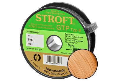 Stroft Angelschnur Stroft Schnur GTP Typ E geflochten lachsorange 150m, 150 m Länge, 0.13 mm Fadendurchmesser, (1-St), 4,25kg Tragkraft von Stroft