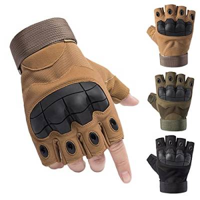 Taktische Halbfinger Handschuhe, Paintball-Airsoft-Fingerlos Handschuhe, Airsoft Militär Handschuhe für Motorrad Jagd Radfahren Schießen Wandern Camping Armee Trainingshandschuhe MTB (L, Bräunen) von Swygoo