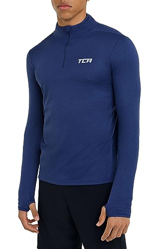 TCA Herren Cloud Fleece mit Brust Reißveschluss - Thermo Sporttop Laufshirt - Dunkelblau, M von TCA