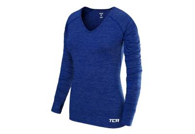 TCA Langarmshirt Damen Laufshirt V-Ausschnitt Langarm - Blau, TCA Sportshirt (1-tlg) von TCA