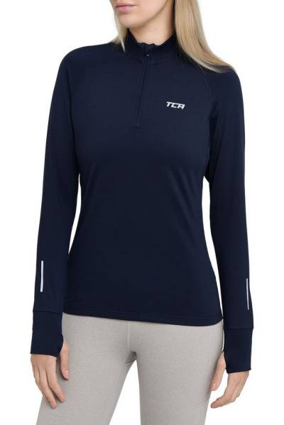 TCA Langarmshirt TCA Damen Winter Laufshirt mit Brustreißverschluss - Dunkelblau (1-tlg) von TCA