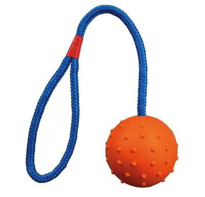 TRIXIE Spielknochen Ball am Seil, Naturgummi, Maße: ø 6 cm / 30 cm / Farbe: petrol/orange von TRIXIE