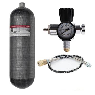 TUXING 4500psi Carbon Fiber Air Tank 6.8L (Empty Bottle)& Pcp Paintball Filling Station mit Manometer Ventil,Scuba Tank,Pcp Tank mit Regulator Manometer für PCP Spiel von TUXING