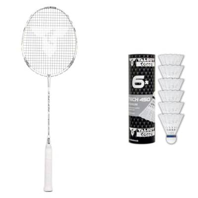 Talbot Torro Badmintonschläger Isoforce 1011 & Unisex Adult Badmintonball Tech 450, Premium Nylonfederball, 6er Dose, Korb:weiß medium, Korb: Weiß-Blau/Mittel, one Size von Talbot Torro