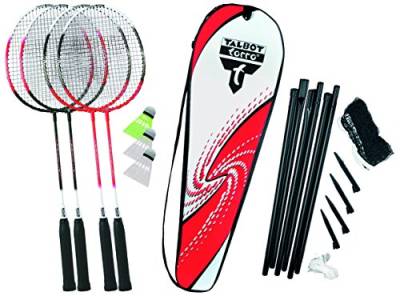 Talbot-Torro Badminton-Set 4-Attacker Plus, Kolmplettset mit 4 Schläger, 3 Federbälle, komplette Netzgarnitur, in wertiger Tasche, verschiedene Farben wählbar von Talbot Torro