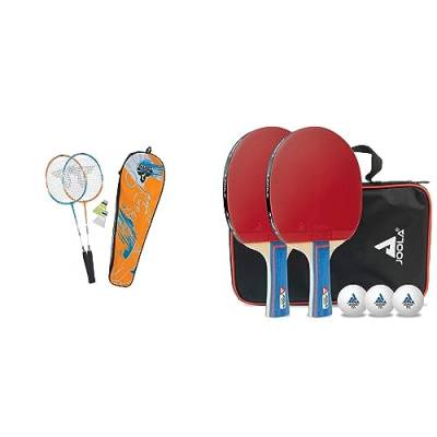 Talbot Torro Unisex – Erwachsene Badminton-Set 2-Attacker & JOOLA 54820 Tischtennis-Set Duo Bestehend aus 2 Tischtennisschläger+3Tischtennisbälle+1Aufbewahrungstasche,Mehrfarbig,OneSize von Talbot Torro