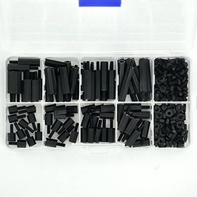 Tenlacum 240 Stück M2.5 Nylon-Sechskant-Abstandhalter/Schrauben/Muttern sortiertes Set, für Raspberry-Pi, Abstandshalter (schwarz) von Tenlacum