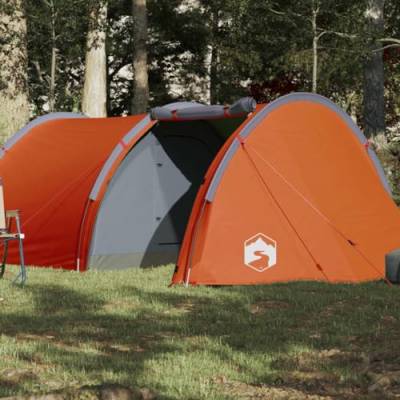 Tidyard Campingzelt 4 Personen Camping Zelte für Familie, Trekking, Outdoor, Festival, Grau & Orange 405x170x106 cm 185T TAFT von Tidyard