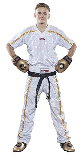 T-Shirt mit V-Ausschnitt zum Kickboxen „Kickboxjacke Mesh“ - Weiss-Gold, Gr. XL von TOP TEN