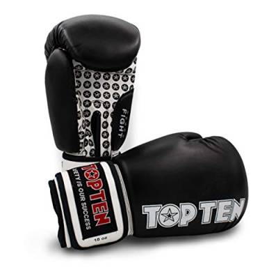 TOP Ten Boxhandschuhe Fight - 10 12 16 Oz - schwarz rot blau grün orange Kickboxen UVM. schwarz/weiß 16 Oz von TOP TEN