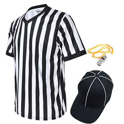 TopTie Schiedsrichter Set für Männer, Schiedsrichtershirt Schiedsrichtermütze und Pfeife für Fußballspiel von TopTie