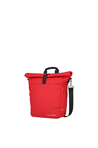 travelite BASICS FOR BIKES - Fahrradtasche Gepäckträger wasserdicht, mit abnehmbaren Schultergurt und Rolltop Verschluss, 14 Liter, 0.8kg, Rot von Travelite