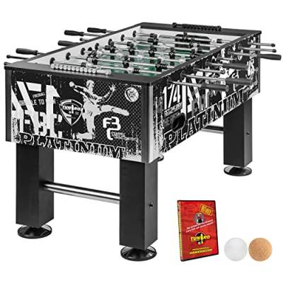 TUNIRO Tischkicker Basic/Pro, vormontiert, BTFV Zertifiziert, 4 Dekorvarianten, schadstoffgeprüft, inkl. DVD + Bälle, Kicker-Tisch Tischfussball von TUNIRO