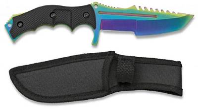 VIKING GEAR® Elite Huntsman - Rainbow CS GO Knife Tactical - Taktisches Messer mit Holster - Survival - Outdoor - Jagdmesser - Anglermesser - Campingmesser - festehende Klinge FullTang von VIKING GEAR