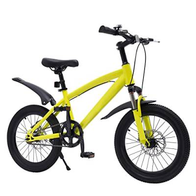 VKROOD Kinderfahrrad 18 Zoll Fahrrad für 1.25-1.4m (4.1-4.59in) Kinder, Höhenverstellbar Kinderrad Mountainbike mit Kotflügel, Reflektor für Jungen Mädchen (Gelb) von VKROOD