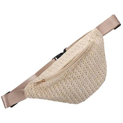 Veemoon Stroh-Hüfttasche Stroh-Brustgürteltasche Simulation Stroh Gewebte Tasche Damen-Hüfttasche für Strandtreffen Hochzeitsurlaub – Beige von Veemoon