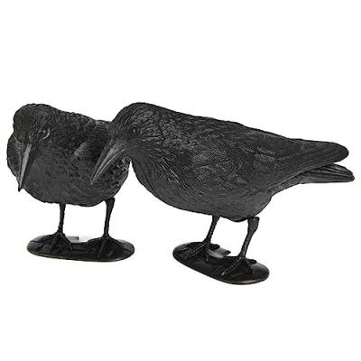 VicBre 2 Stück Krähe aus Kunststoff, Taubenschreck Krähe mit Stock und Füßen, Schwarz von VicBre