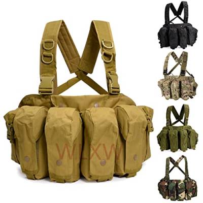 Military Camouflage Tactical Weste, Functional Tacticals Harness Chest Rig Pack, Mit Multi-Pockets Und X Harness,Tan von WLXW