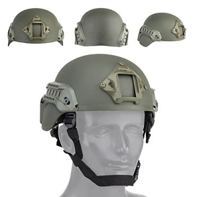 WLXW Tactical Mich 2000 Helm Leichter Schutzhelm, Combat Schutzhelm Mit Seitenschiene & Nvg Halterung Für Airsoft Tactical Military Paintball Hunting,Grün von WLXW