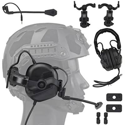 WLXW Taktisches Headset Für Airsoft (Am Kopf Und Am Helm Montiert), Wargame Hunting Outdoor Non-Military Tactical Earmuff (No Noise Reduction), Mit Helm-ARC-Schienen-Adapterarm,Schwarz von WLXW