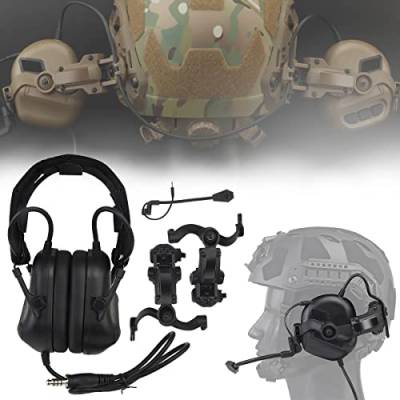 WLXW Taktisches Headset Mit Mehreren Drehwinkeln (Am Kopf Und Am Helm Montiert), Militärische Airsoft-Kopfhörer Mit Geräuschunterdrückung Und Adapter Für Taktische Helmschienen,Black g von WLXW