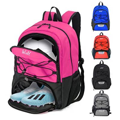 WOLT | Fußballtasche für Jugendliche – Fußballrucksack & Taschen für Basketball, Volleyball & Fußballsport, inklusive separatem Schuhschuh und Ballfach, für Mädchen und Frauen (Rosa) von WOLT