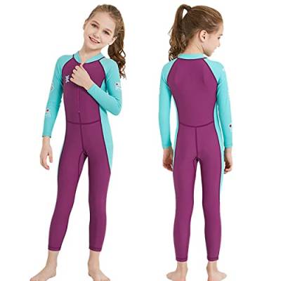 Mädchen-Neoprenanzüge für Kinder und Jugendliche, schnell trocknender und atmungsaktiver Ganzkörper-Badeanzug zum Surfen, Schwimmen, Tauchen (Lila X) von WQZStar