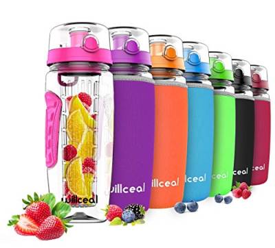 willceal Wasserflasche mit Fruchteinsatz 945 ml – Hochwertig und beständig – Groß, BPA-frei, aus Tritan – Aufklappbarer Deckel mit Tragegriff – Auslaufsicheres Design von willceal