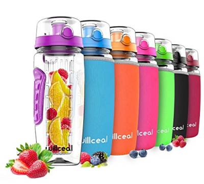 willceal Wasserflasche mit Fruchteinsatz 945 ml –Hochwertig und beständig – Groß, BPA-frei, aus Tritan – Aufklappbarer Deckel mit Tragegriff – Auslaufsicheres Design von willceal