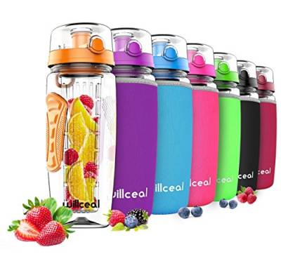willceal Wasserflasche mit Fruchteinsatz 945 ml –Hochwertig und beständig – Groß, BPA-frei, aus Tritan – Aufklappbarer Deckel mit Tragegriff – Auslaufsicheres Design von willceal