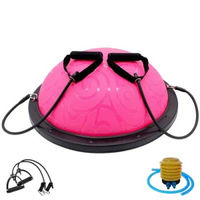 Winch Balance Ball | Der All-in-One-halbkugel-Trainingsball für Balance & Rehabilitation| Anti-Burst und rutschfest mit 2 Zugbändern für Ganzkörpertraining | Halber Gymnastikball| Inkl. Pumpe (Pink) von Winch