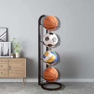Basketballregal, Basketball-Rack 4-Schicht-Basketballhalter Kohlenstoffstahl Hochleistungsbasketball Ständer bemalte näserfreie Mehrzweck-vertikale Ballregal für Zuhause von XJKLBYQ