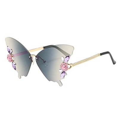 Schmetterlingsbrille Schmetterlingssonnenbrille mit Strasssteinen Schmetterlingsbrille Geschenke für Frauen Trendige Party-Sonnenbrille Sonnenbrille Sportlich Damen (D, One Size) von XNBZW